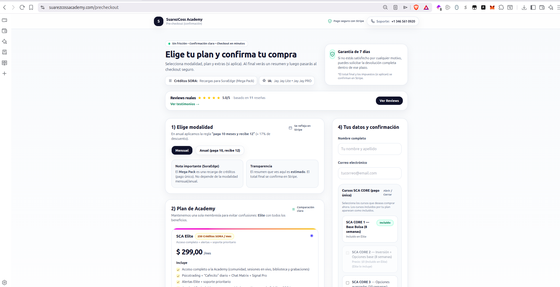 Registro dentro de la plataforma