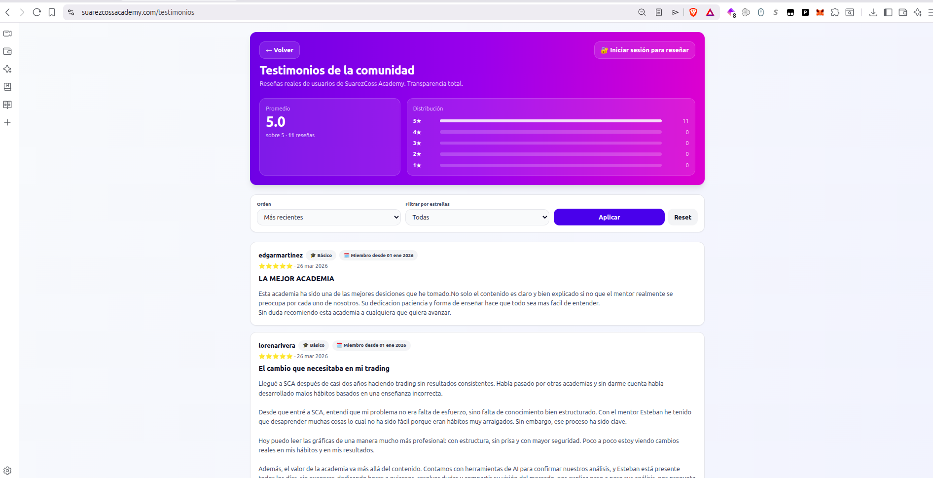 Testimonios y experiencia de alumnos